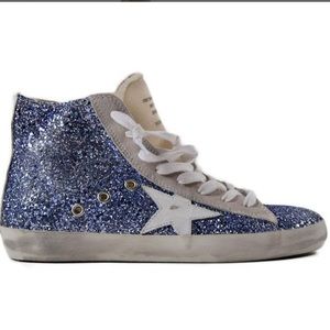 blue sparkly golden goose